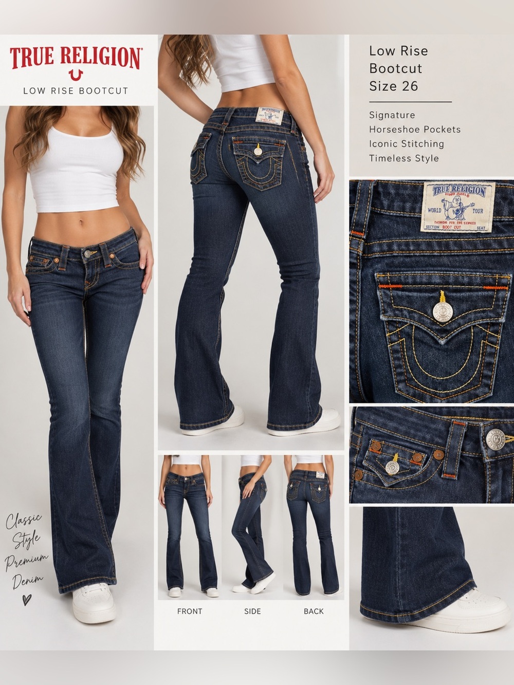 True Religion Women’s 26 Blue Denim Bootcut Jeans Horseshoe Orange Stitching